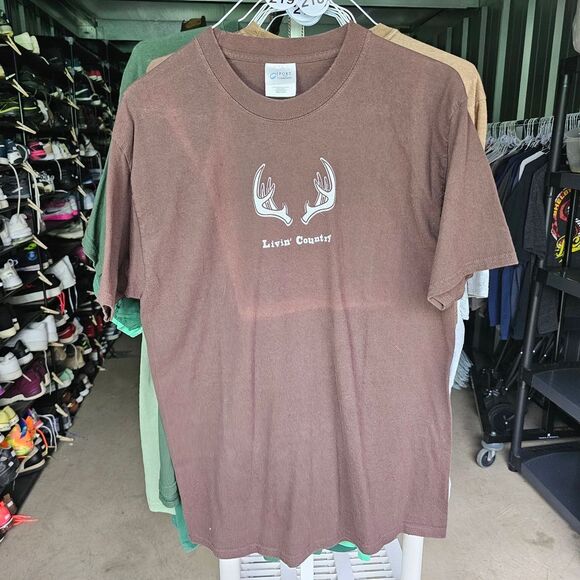 Brown Short Sleeve Tee with Antler Graphic - Picture 1 of 4